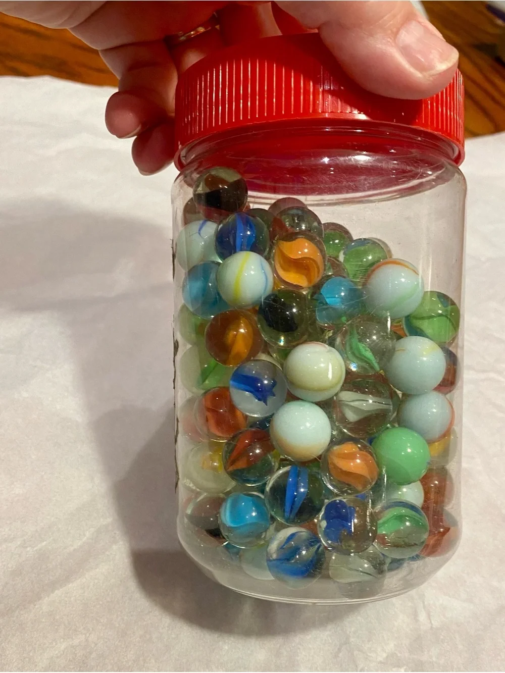 Assorted Color Glass Marbles in Clear Jif Jar - Kids Toys